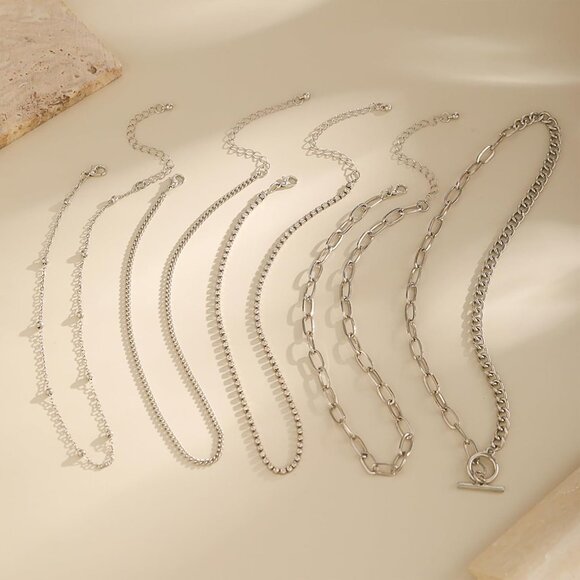 Layered Gold Necklace for Women Non Tarnish Chunky Paperclip Heart Pendant Set - Picture 8 of 8